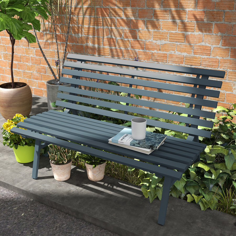Outsunny 2-Sitzer Gartenbank aus Aluminium in Blau mit Lamellen-Design, wetterfest und UV-beständig, B/T/H: 123 x 67 x 79 cm - Bild 2