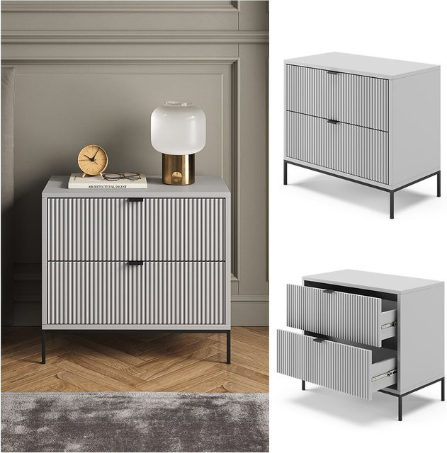 Vicco Nachtkommode Eliza in Grau, moderner Nachttisch mit 2 Schubladen für Schlafzimmer und Kinderzimmer, Breite: 66 cm, Tiefe: 36 cm - Bild 1