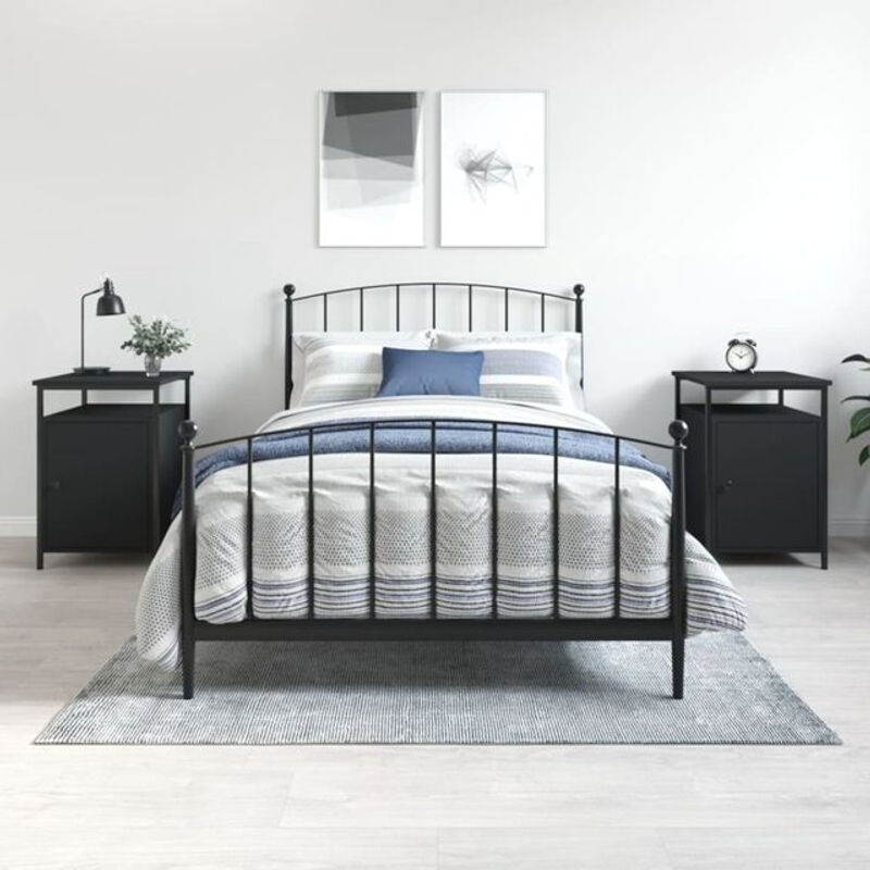 Vidaxl Nachttische 2er Set Schwarz Modern Minimalistisch aus Holzwerkstoff und Metall B/T/H: 40 x 42 x 60 cm - Bild 1