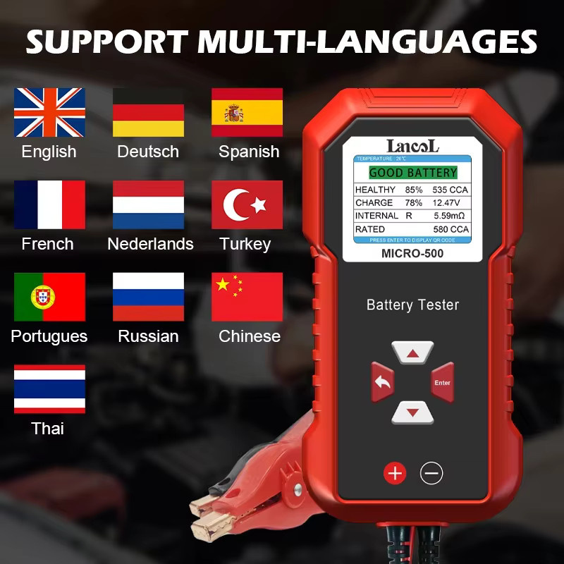 Lancol Micro 500 Autobatterietester für 12V und 24V, Batterieanalysator für Lithium- und Blei-Säure-Batterien mit 40-3000 CCA, Farbe: Rot - Bild 3
