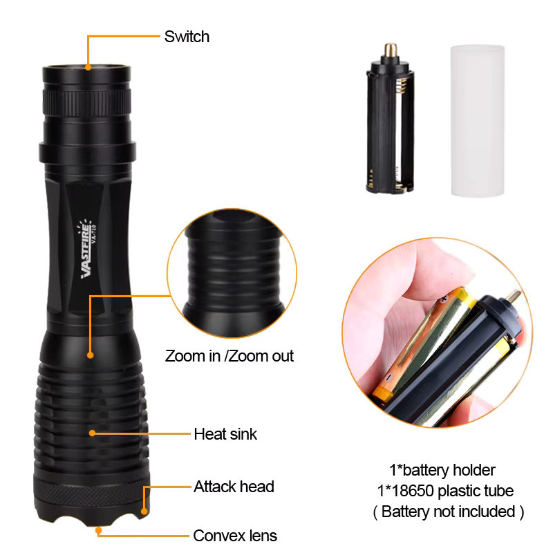 Taktische VASTFIRE C8s LED Taschenlampe mit Zoom, weißem, rotem und grünem Licht, USB-Ladbar, 18650 Akku, ideal für Jagd und Camping - Bild 4