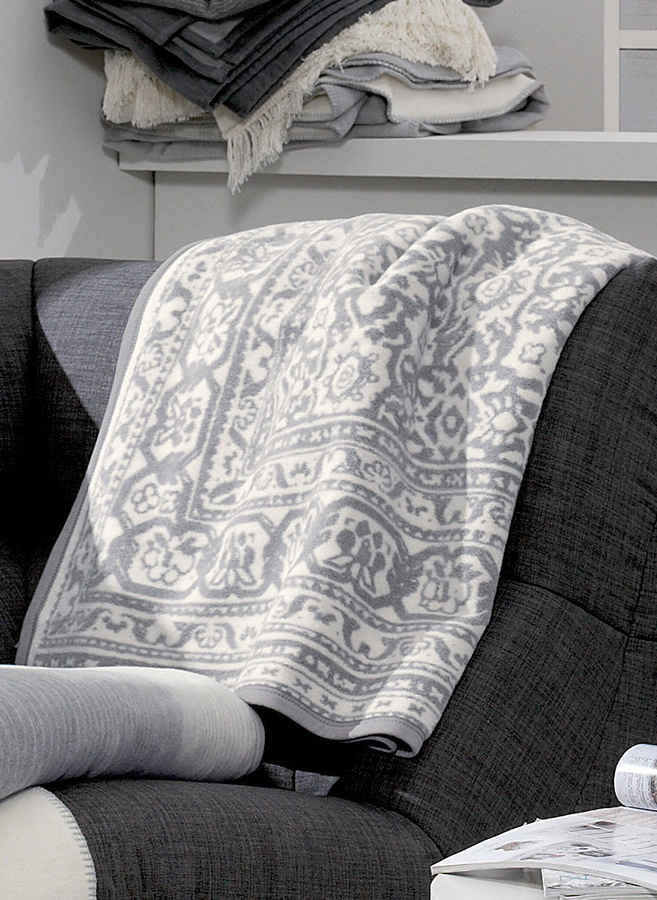 Ibena Jacquard Heimdecke Madaba Wohndecke silber-weiß B/B: 150 x 200 cm - Bild 1