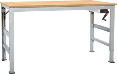 Manuflex Arbeitstisch Ergo K mit Kurbel und Multiplex-Tischplatte in Alusilber, B: 100 cm, T: 80 cm, H: 45 cm - Bild 1