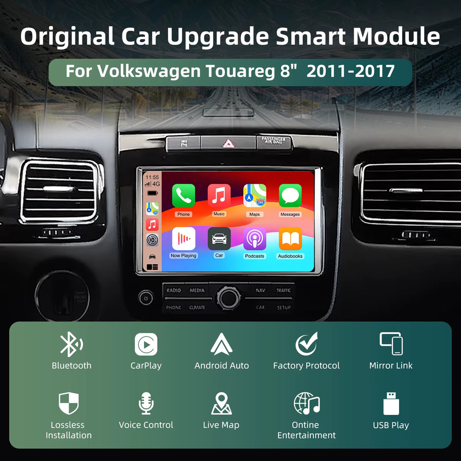 ANYFAR Kabelloses CarPlay und Android Auto Nachrüstkit für VW Touareg mit 8-Zoll-Bildschirm (2011-2017), Schwarz, mit Wi-Fi und Bluetooth - Bild 2