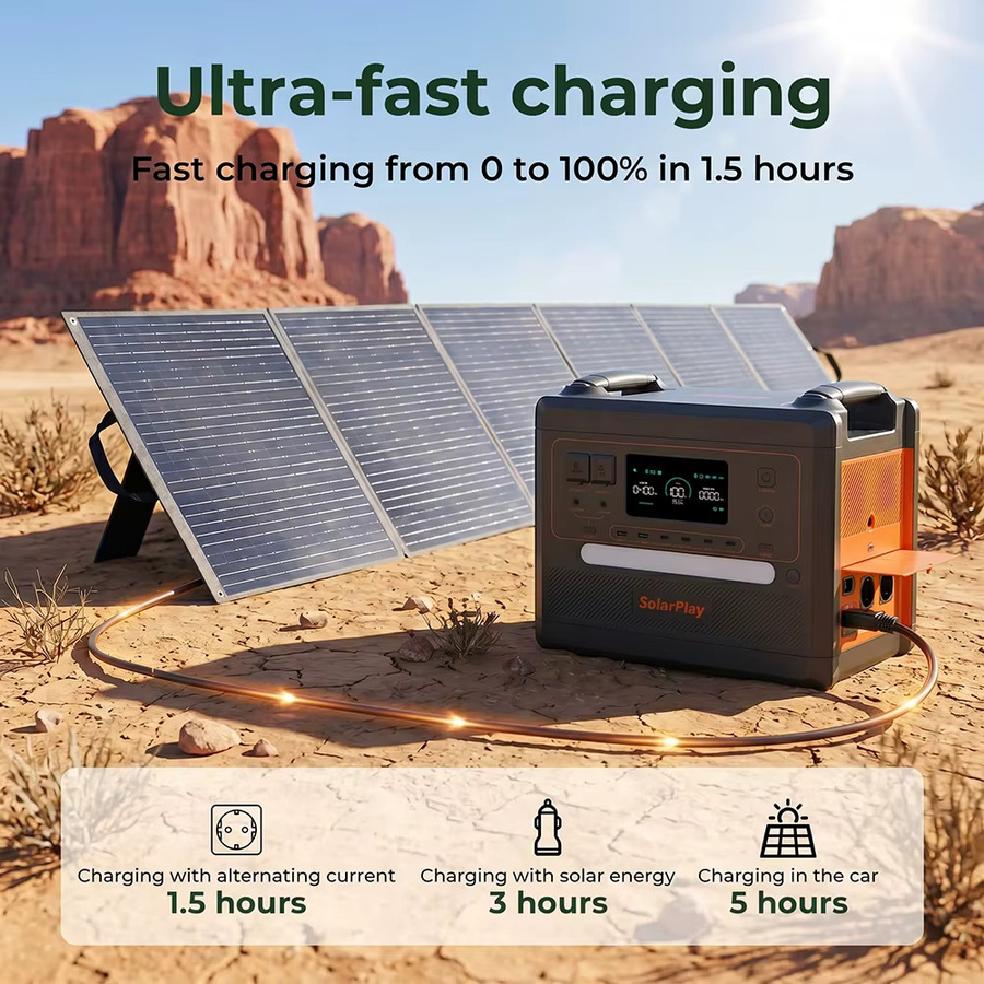 SolarPlay Solar-Generator 2304Wh LiFePo4 Batterie mit 2500W Leistung und nahtloser USV-Funktion für tragbare Solarstromversorgung - Bild 3