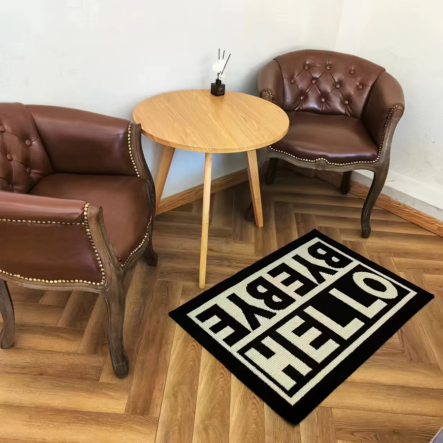 VIKAMA Hello Rug Bodenmatte Schwarz, rutschfest und schmutzabweisend, rechteckig für Wohnzimmer, Schlafzimmer oder Flur - Bild 4