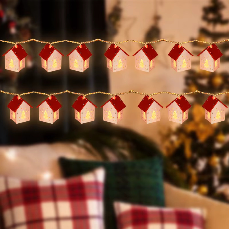 ZQCXLD LED Lichterkette mit Mini Weihnachtshäusern und Laternen für Weihnachtsbaum und Party-Dekoration, Länge: 1,5 m - Bild 2