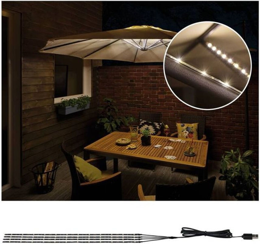 Paulmann 94208 Parasol Akku-Sonnenschirmbeleuchtung 4er Set LED warmweiß Schwarz - Bild 2