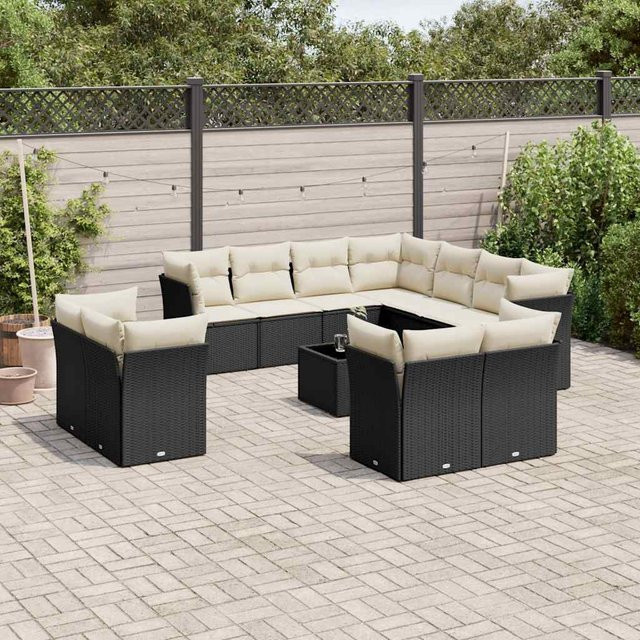 vidaXL 12-tlg. Garten-Sofagarnitur in L-Form aus Polyrattan mit Kissen in Schwarz - Bild 3