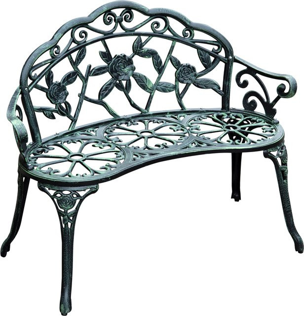 Outsunny Gartenbank 2-Sitzer aus Gussaluminium und Gusseisen mit Blumenmuster in Grün Antik, B/H/T: 100 x 78 x 54 cm - Bild 1