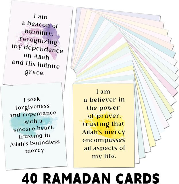 40 Stück Ramadan-Bestätigungskarten mit islamischen Nachrichten als inspirierende tägliche Reflexionskarten für Gebet und Eid-Geschenke - Bild 1