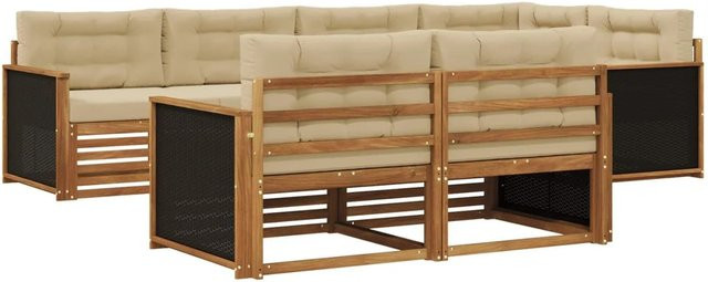 vidaXL Outdoor-Sofagarnitur aus Akazienholz mit 7 Kissen in Natur-beige - Bild 1