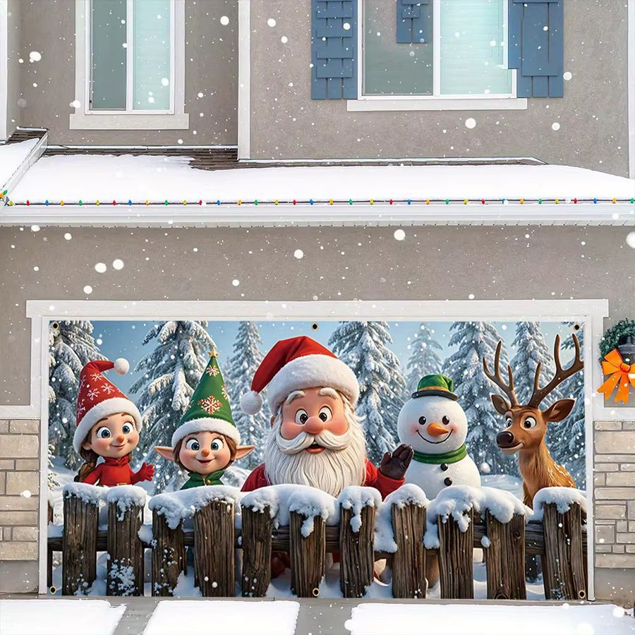 VIKAMA Weihnachtsmann Banner mit Schneemann, Rentier und Elfen als festliche Dekoration für deine Familienfeier, Multicolor - Bild 4
