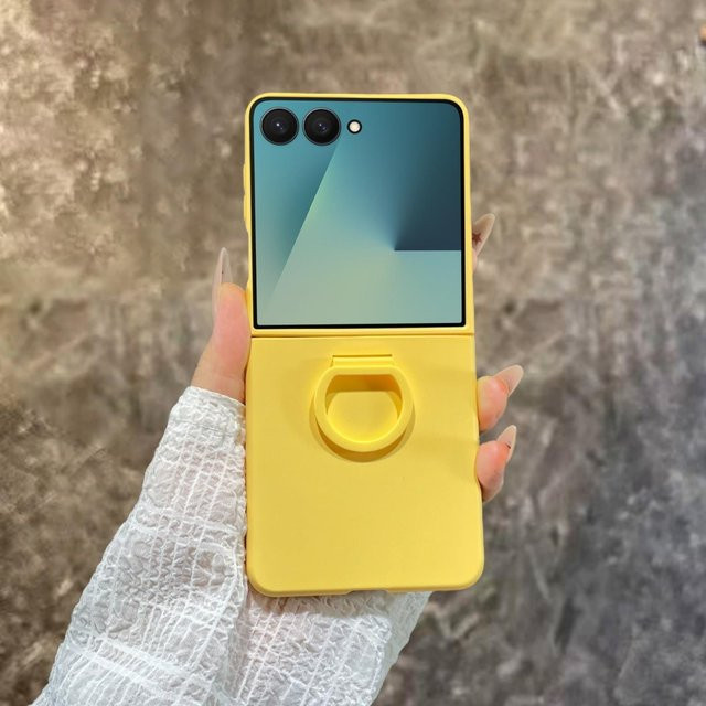 Samsung Galaxy Z Flip 7 6 5 Schutzhülle mit mattem Fingerringhalter aus PC Hartschale in Gelb - Bild 1