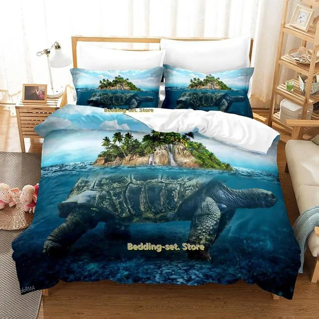 Binchi Turtle Island Bettwäsche-Set mit 3D-Schildkröten-Motiv, dreiteiliges Microfaser-Set für Erwachsene und Kinder, Mehrfarbig, B/H: 200 x 230 cm - Bild 1