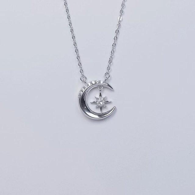 Lucky Star Jewelry Halskette 925 Silber, Stern Mond, Zirkonia, Damen, 45 cm - Bild 1