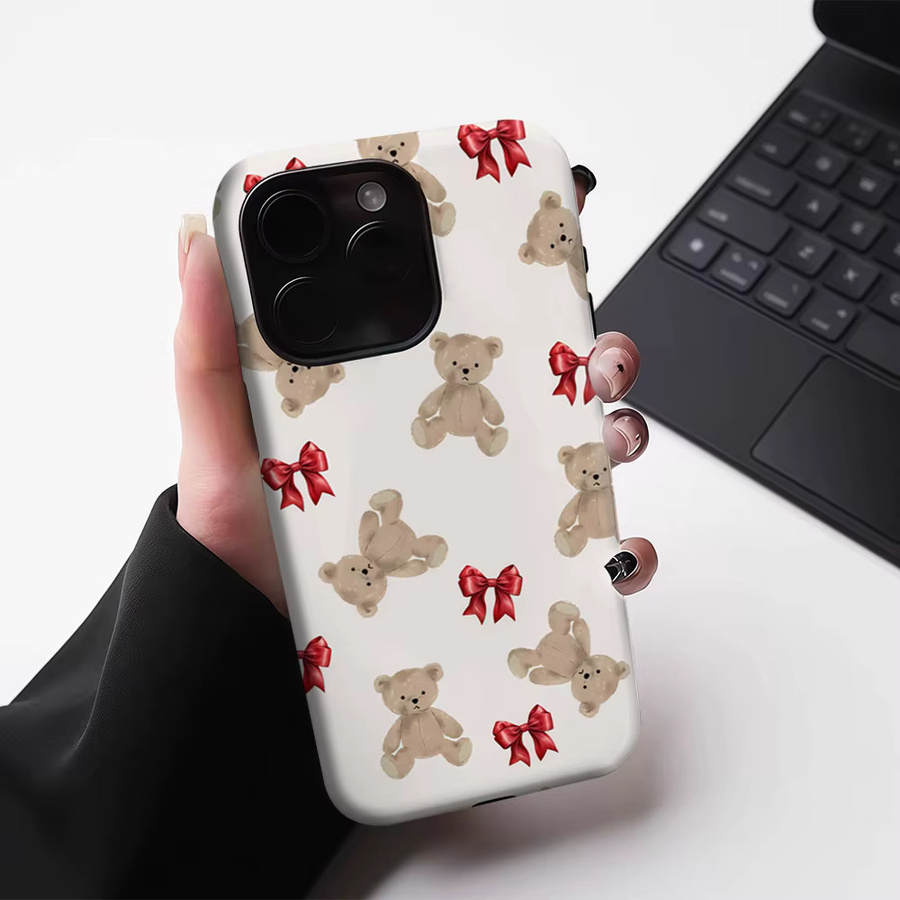 Potdemiel Teddy & Red Bow Magnetische Handyhülle für iPhone 17 16 15 14 13 Pro Max Plus, Robuste Doppel-Schicht-Hülle, Mehrfarbig - Bild 3