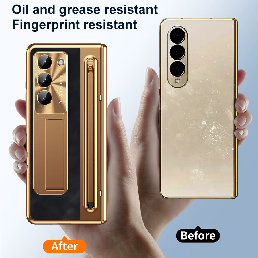 PU-Leder Handyhülle mit Glasfilm-Stiftschlitz und Stiftständer für Samsung Galaxy Z Fold 7, 6, 5, 4, 3 inklusive Scharnier-Schutz in Blau und Gold - Bild 4