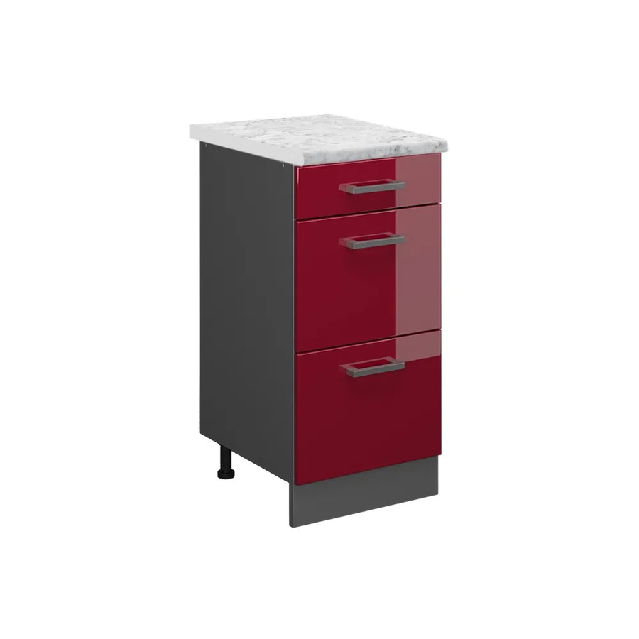 Vicco R-Line Küchenschrank Schubladenschrank in Bordeaux Hochglanz mit Marmor-Optik, Breite: 40 cm - Bild 2
