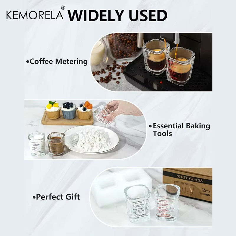 KEMORELA Espresso 2er-Set Kaffee-Messbecher aus Glas, transparent, 60 ml, quadratisch und graduiert - Bild 5