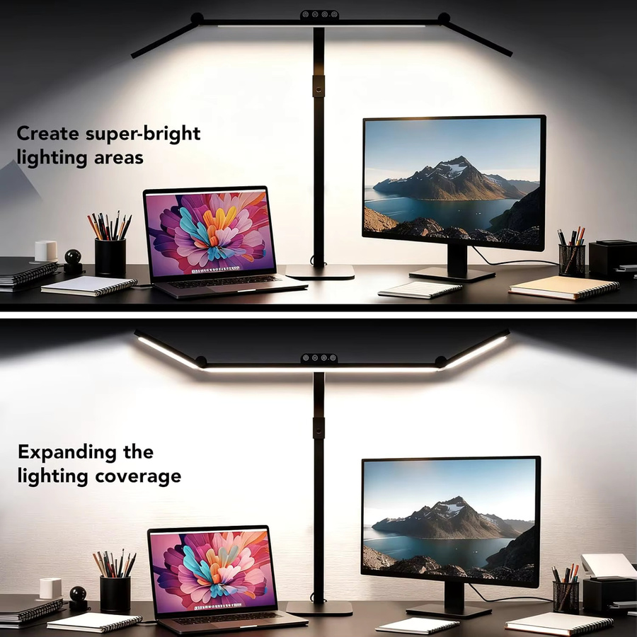 Dimmbare LED-Schreibtischlampe von aiopp in Schwarz mit 360 Grad flexiblem Schwanenhals und verstellbarem Schwenkarm für Home Office und zum Lesen - Bild 3