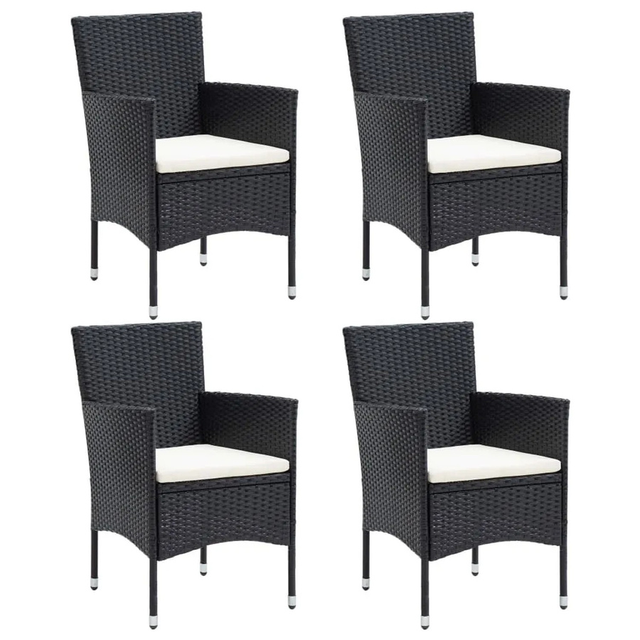 Furnicato 4er Set Garten-Essstühle aus Poly Rattan in Schwarz mit cremeweißen Kissen B/T/H: 53 x 58 x 84 cm - Bild 2