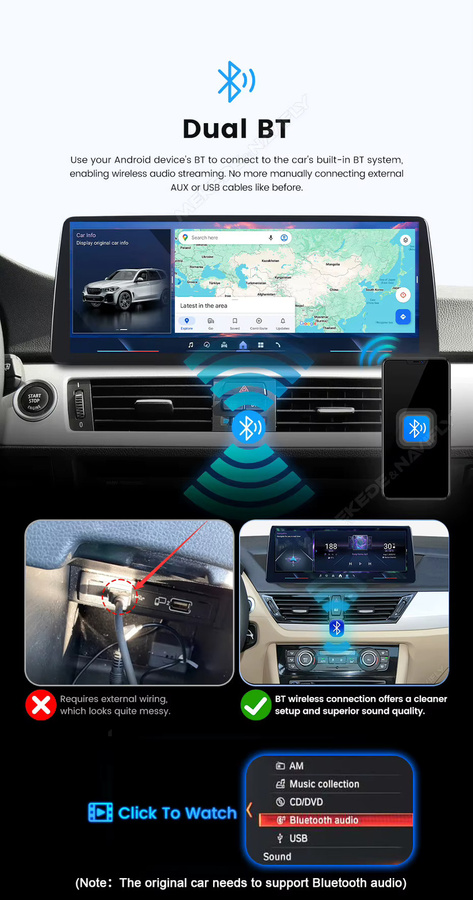 MEKEDE Linux Android Autoradio mit Wireless CarPlay für BMW 3er/5er Serie E90 E91 E92 E93 E60 E61 E63 CCC CIC Multimedia Navigationssystem in Schwarz mit GPS, 4G LTE und Dual Bluetooth - Bild 5