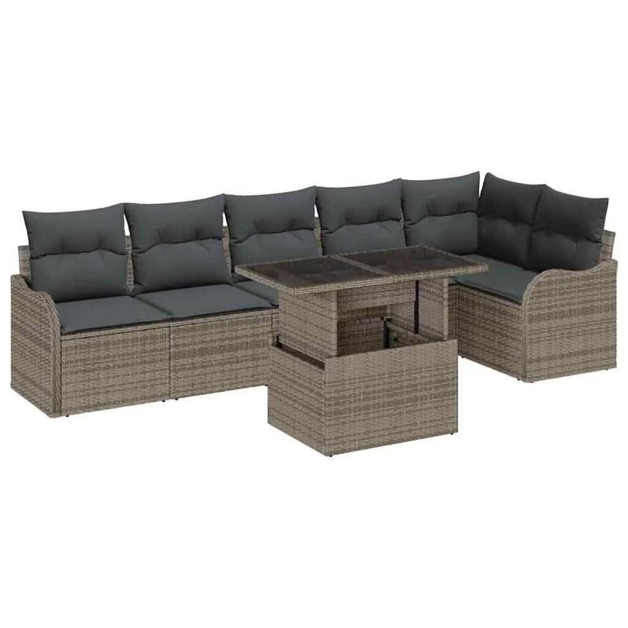 vidaXL Garten-Sofa-Set 7-tlg in Grau aus Poly Rattan und Stahl mit Kissen und Tisch im L-Shape Design - Bild 2