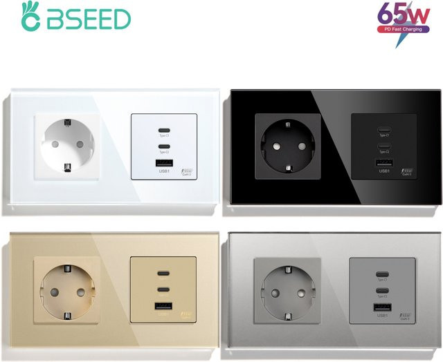 BSEED GaN3 Universal-Steckdose mit 65 W PD-Schnellladeanschluss und USB-Typ-C-Schnellladung aus Glas - Bild 1