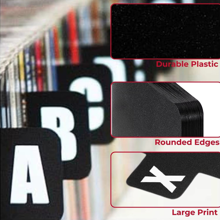 26-teiliges Schallplatten-Trennblatt-Set in Schwarz aus Kunststoff mit alphabetischen A-Z Tabs zur Organisation deiner Vinyl-Sammlung - Bild 2