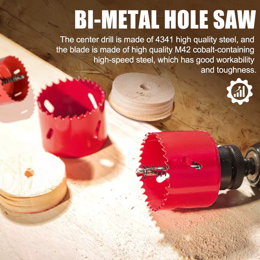 CMCP Bimetall Lochsäge M42 HSS für Metall, Eisen, Aluminium, Edelstahl und Holz, Farbe: Rot - Bild 3