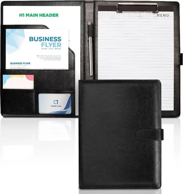 A4 Leder-Klemmbrett Padfolio in Schwarz als Business Dokumenten-Organizer für Konferenzen und Interviews - Bild 1