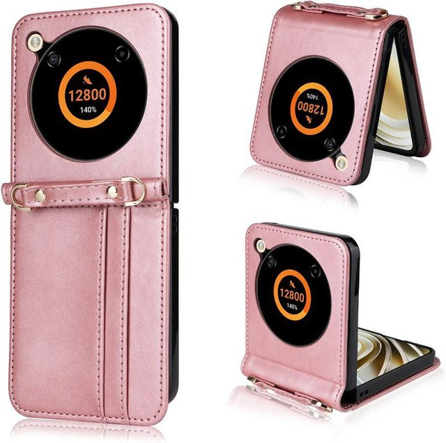 Leder Handyhülle für ZTE Nubia Flip 5G als Brieftaschen Hülle mit Kartenhalter und Lanyard in Pink - Bild 1