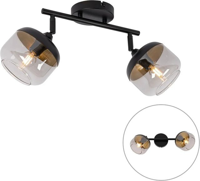QAZQA Design Deckenstrahler Kyan 2-flammig in Schwarz und Gold mit Rauchglas, dimmbar - Bild 1