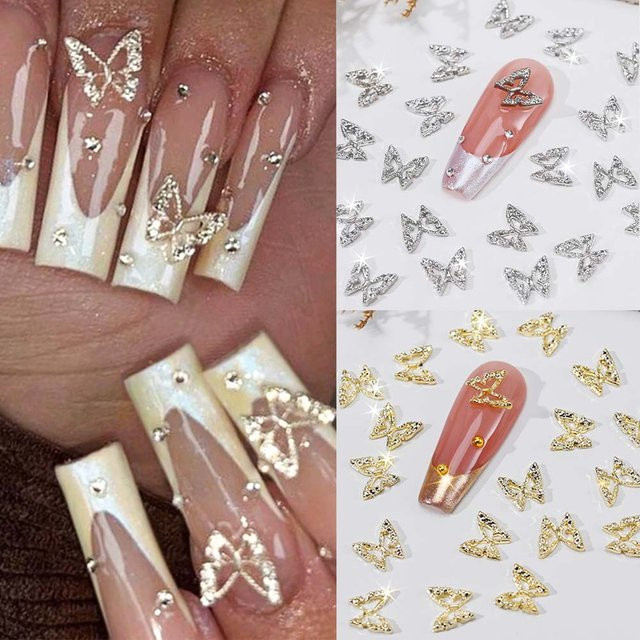 MAFANAILS Nagel Charms Schmetterling Strass, 20 Stück, Gold/Silber - Bild 1