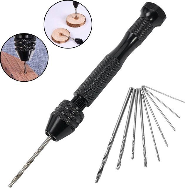 DAZZLEEX Mini Handbohrer Set mit 11 Stück und 10 Spiralbohrern für Modellbau und DIY, Durchmesser 0,3-3,2 mm, Schwarz - Bild 1