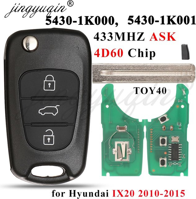 Jingyuqin 4D60 Flip TOY40 Fernbedienung Auto Schlüsselanhänger für Hyundai iX20 in Schwarz - Bild 1