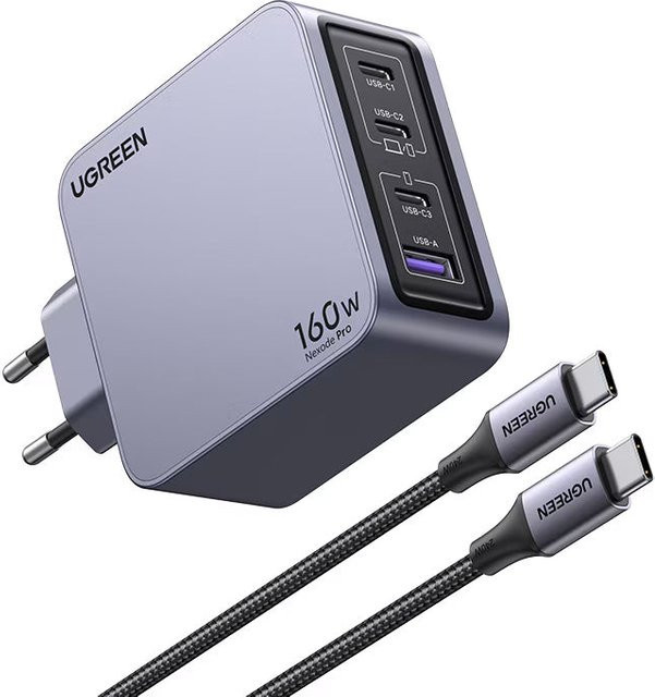 UGREEN Nexode Pro X763 Netzladegerät mit USB-C Kabel, 160W, 1 x USB-A und 3 x USB-C, Grau - Bild 1