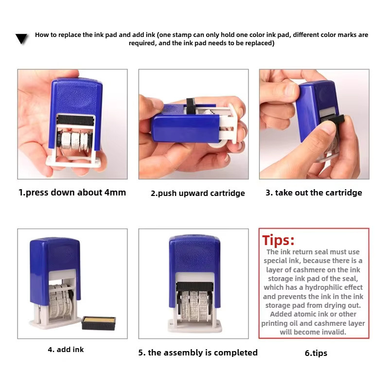 Selbstfärbender Mini-Datumsstempel mit automatischer Tinte in Blau für Bürobedarf - Bild 4