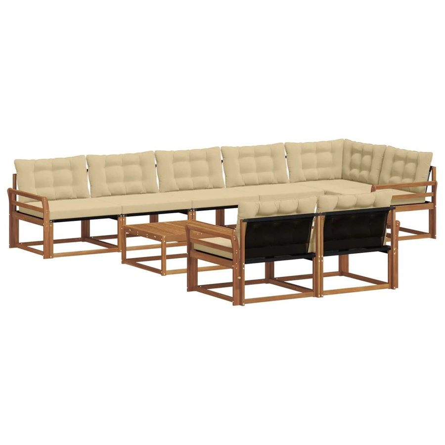 vidaXL Outdoor-Sofagarnitur 9-teilig aus massivem Akazienholz mit Textilene und Kissen in Natur-Beige - Bild 2