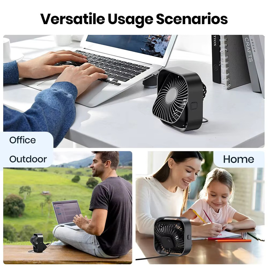 TOPK Mini USB Ventilator tragbarer elektrischer Tischlüfter mit 3 Geschwindigkeiten und 360 Grad Drehung, aufladbar, Blau oder Schwarz - Bild 6