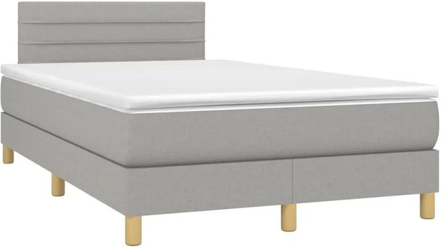 vidaXL Boxspringbett mit Matratze in Hellgrau, Hybridbett mit LED-Unterbettbeleuchtung und USB-Ladeport, B/T/H: 120 x 200 x 78 cm - Bild 1