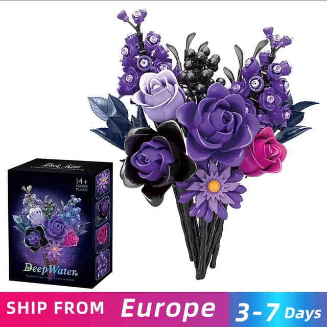 AMAZINGBLOKS Romantisches Blumen-Bouquet aus Bausteinen in Lila, 822 Teile pädagogisches Modellbau-Set für Kinder und Erwachsene - Bild 1