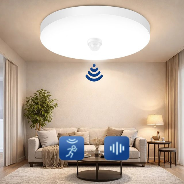 Moderne LED-Deckenleuchte von CHENBEN mit Bewegungsmelder in Weiß, rund - Bild 1