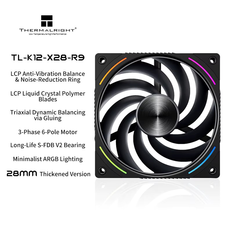 Thermalright TL-K12-X28-R9 Gehäuse Lüfter in Schwarz, 12 cm, B/T/H: 12 x 12 x 2,5 cm - Bild 5