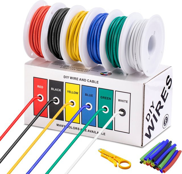Multicolor Silikon-Elektrodraht aus verzinnter Kupferleitung mit Werkzeug, 16 bis 30 AWG, 6 Farben - Bild 1