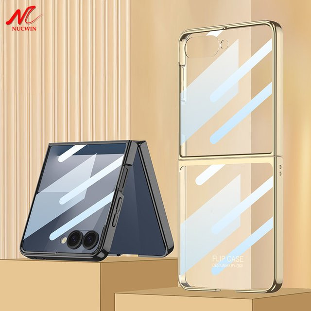 Transparente galvanisierte Schutzhülle für Samsung Galaxy Z Flip 7 und Flip7 Ultra in Purple mit integriertem Displayschutz und stoßfester PC-Abdeckung - Bild 1