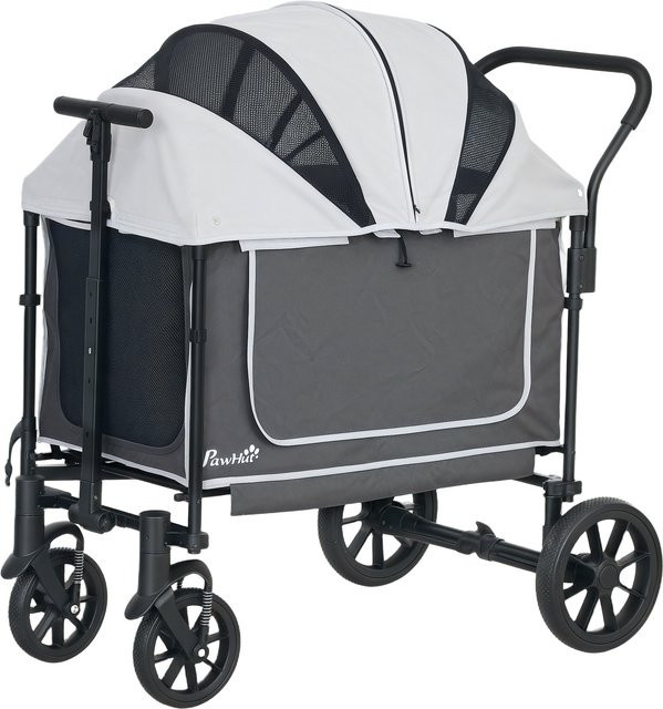 PawHut Hundewagen und Katzenbuggy klappbar Dunkelgrau für Hunde und Katzen bis 30 kg mit Kissen, Netzfenstern und Aufbewahrungstasche - Bild 1