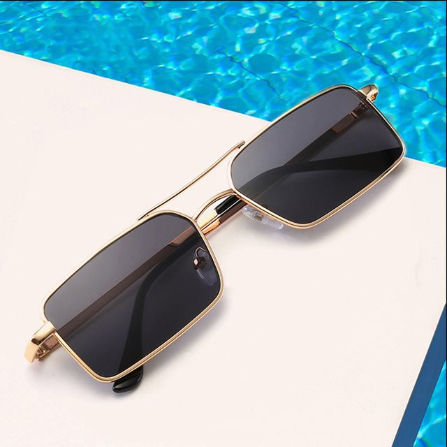 FUQIAN Sonnenbrille Rechteck, Metall, Vollrand, Gold, Unisex - Bild 1
