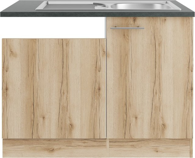 OPTIFIT Livorno290 Küchen-Spülenunterschrank in Wildeiche Nachbildung mit anthrazitfarbenen Akzenten - Bild 1